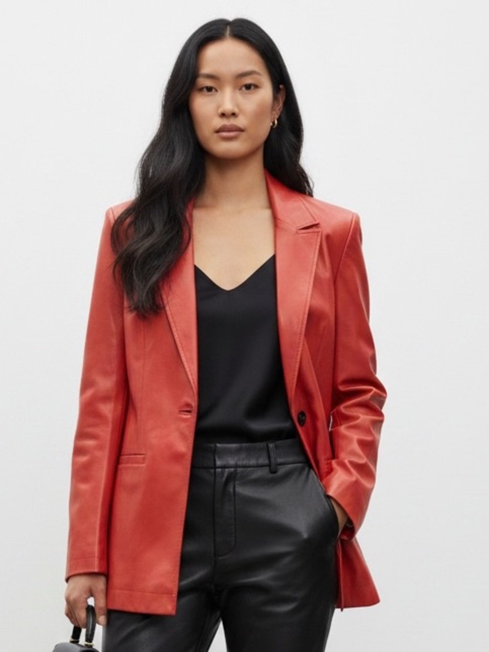 Staud Vegan Leather Blazer Rust Orange One Button Sz S priced as is